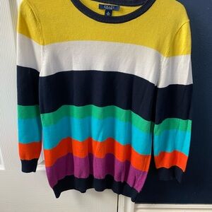 Chaps Multi-colored Rainbow Striped Crewneck Sweater 90s 80s Preppy Retro